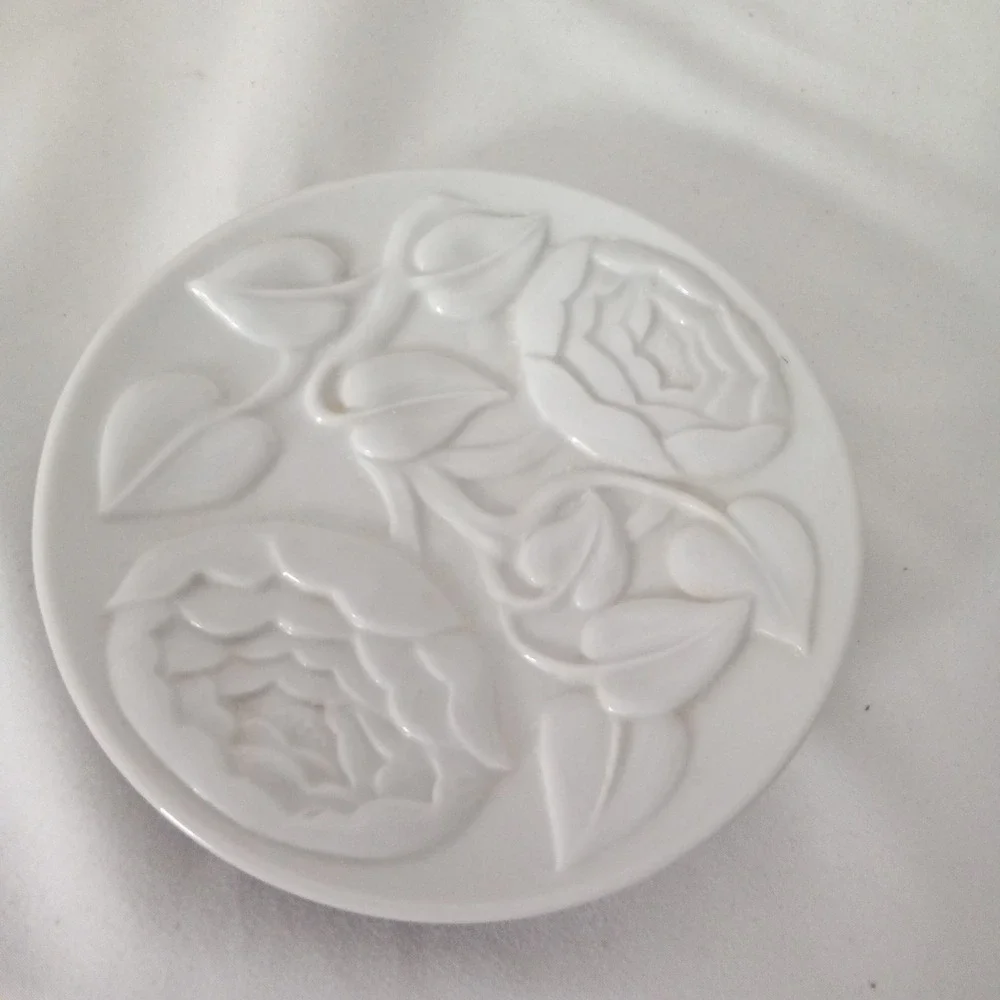 Germaine Monteil Vintage White Porcelain Floral Trinket Dish Made in Japan 4.5